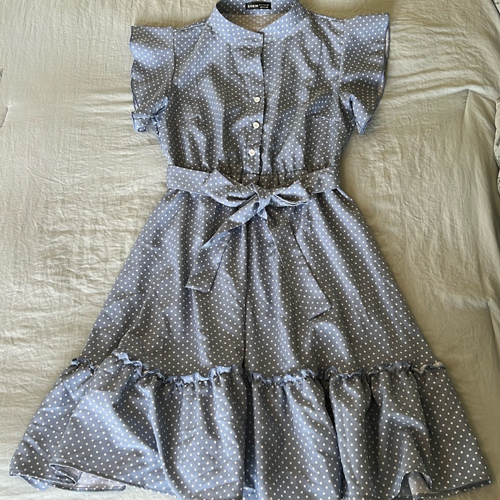SHEIN light blue polka dot A line dress size M